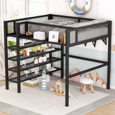 Mason & Marbles Mans Full Size Loft Bed with Desk and Shelves